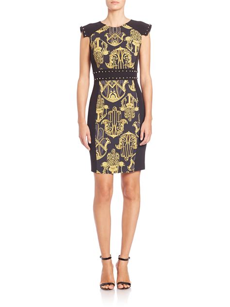 black lace versace dress|Versace black and gold dress.